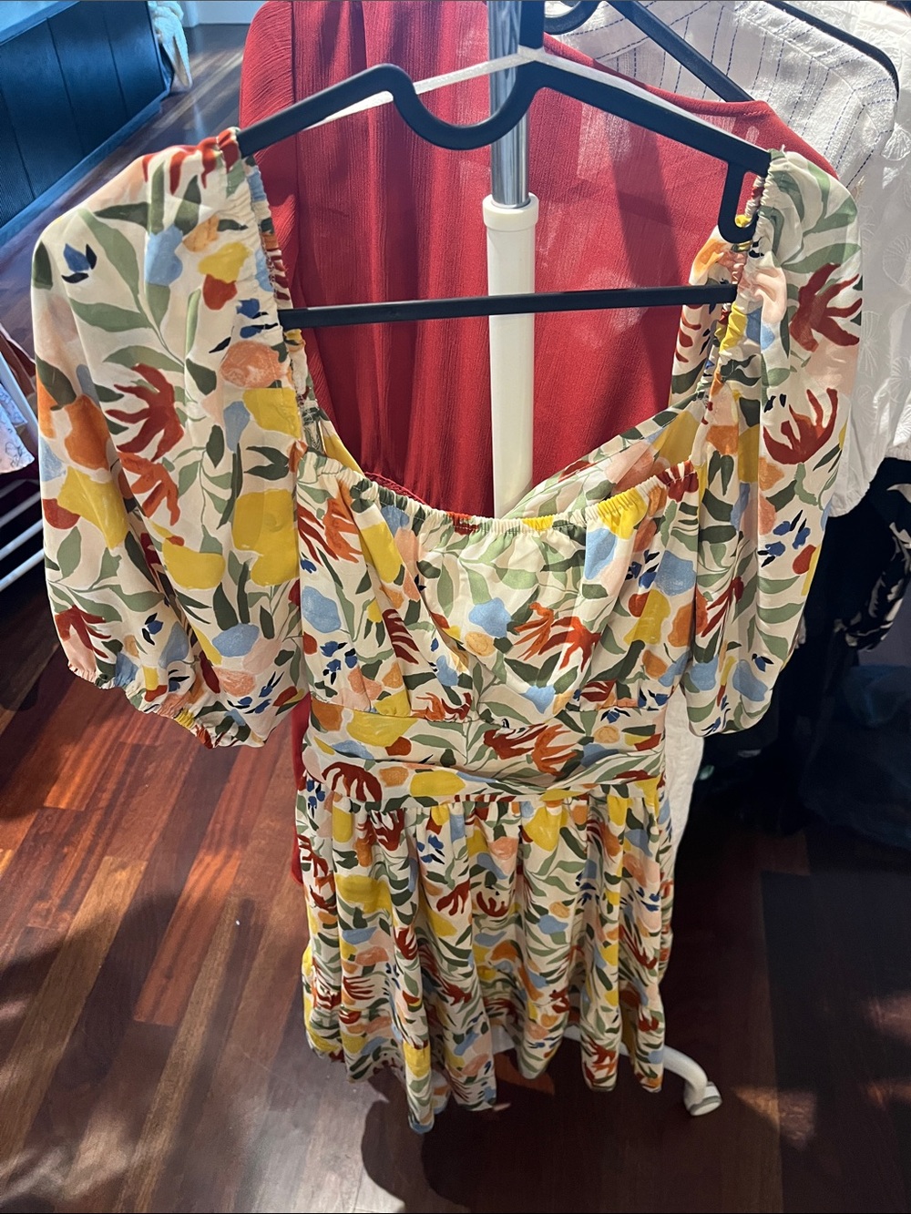 Umgee Multicolor Floral Puff-Sleeve Mini Dress